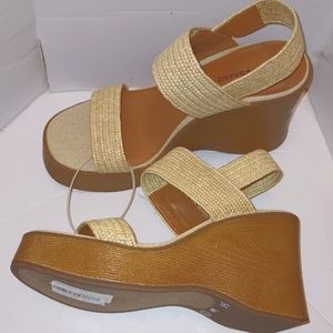 Lucky Brand Delukah Stretch Straw Sandals Size 9 Wedge Platform